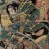 Watanabe Genji Tsuna (渡邉源次綱) struggling with the Shōgun Tarō Yoshikado (太郎良門)