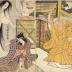 From the dance performance <i>Iro moyo chotto karimame</i> (色彩間苅豆) Bandō Hikosaburō IV [坂東彦三郎] as Kinoshita Yoemon [木下川与右衛門] on the left, in the middle are Ichikawa Dannosuke V [市川団之助] as Inaka musume Oriki (田舎娘おりさ) and Nakamura Shijaku I [中村芝雀] as Yūnen Shōnin (祐念上人) and Onoe Kikujirō II [尾上菊次郎] on the right as the ghost of Kasane [累ゆうこん]