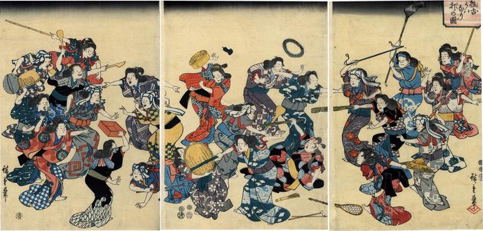 <i>The Ancient Custom of Attacking the Concubine</i> (<i>Ōko uwanari-uchi no zu</i> - 往古うハなり打の図) 