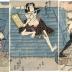 From the right: Arashi Tomisaburō II (嵐富三郎) as Usuyukihime, Sawamura Kunitaro II (澤村國太郎) as nyōbō Kojoro (女房小女郎), Nakamura Tsurūjirō I (中村鶴十郎) as Fugen no Gonhei, Nakamura Utaemon III (中村歌右衛門) as Jizo no Goheiji (地蔵の五平次) in the center, Nakamura Matsue III (中村松江) as Musume Omitsu (娘おみつ), Arashi Shagan (嵐舎丸) as Miroku no Tanin (みろくの他人) and Asao Gakujūrō (浅尾額十郎) as Sonobe Iori i(園部 伊織) in the play "Hanafubuki Uta no Nadokoro" 