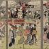 Central panel of a triptych of the Naritasan Festival (<i>Naritasan kaichō sankei gunshū no zu</i> - 成田山開帳参詣群集図) with Ichikawa Kodanji IV, Onoe Kikugorō IV and Bandō Takesaburō II