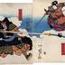 Ichikawa Danjūrō VIII as Musashibō Benkei (武蔵坊弁慶) and Ichikawa Kodanji IV as Minamoto Ushiwakamaru (源牛若丸) [in <i>Shiki utsushi tosa-e no futsutsuka</i> (四季写士佐画拙)]