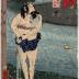 SAWAMURA TOSSHŌ I (澤村訥升) as Torii Matasuke [鳥井又助] with the severed head of Tairyō’s wife, Ume no Kata, between his teeth - from the play <i>Yanagi Sakura Iroe no Kagabone</i> (柳桜彩絵加賀骨) - trimmed print - left panel of a diptych