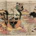 Imaginary scene of the crossing of the Ōi River (<i>Ōikawa mitate kawagoshi</i> - 大井川見立川越): Nakamura Fukusuke I and Nakamura Tsuruzō I on the right; Iwai Kumesaburō III and Nakamura Ichizō I (?); Ichikawa Kodanji IV and Bandō Hikosaburō V; Onoe Kikujirō II and Kataoka Gadō II; and Arashi Kichisaburō III and Onoe Kikugorō IV on the left