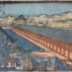 Hokushu ca 1825<br /> 
Wasa Daihachirō firing arrows<br /> 
at San-ju-san Gendō in 1686