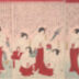 Diptych: The heated stages of pregnancy (in a lighter vein) - five heads, ten bodies (<i>Mimochi on’na natsu no tawamure – Gotō juttai no zu</i> - 妊婦炎暑戯 一名五頭十體の図)