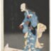 Okiwa Hashizō I as the ghost of Oiwa (お岩) dripping blood with 	Ichikawa Sukejūrō II (?) as Takuetsu (宅悦) cowering behind her - from the play <i>Azumakaidō Yotsuya Kaidan</i> (東海道四谷怪談) 