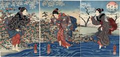 The Ide Jewel River in Yamashiro Province (<i>Yamashiro no kuni Ide no Tamagawa</i> - 山城国井出の玉川) from an untitled triptych series of <i>Six Jewel Rivers</i> (<i>Mu Tamagawa</i> -  六玉川)