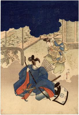Nakamura Utaemon III in the roles of Ariwara no Narihira [在原業平] and Bunya no Yasuhide [文屋康秀]