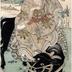 Posthumous portrait of Arashi Rikan I (嵐璃寛) as Kiso Yoshinaka (木曾義仲) riding an ox as seen in the play <i>Gunpō Fujimi Saigyō</i> (軍法富士見西行)