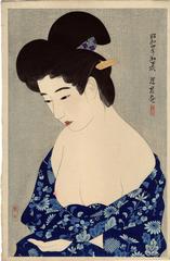 First Cotton Kimono (<i>Hatsu yukata</i> [初浴衣]) from the series <i>First Series of Modern Beauties</i> (<i>Gendai bijinshu dai-isshu</i>) [現代美人集第一輯]