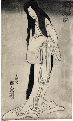 Onoe Matsusuke I (尾上松助) as the ghost of the wet-nurse Iohata (‘Iohata bokon’) in the play <i>Tenjiku Tokubei ikoku banashi</i> (天竺徳兵衛韓噺) 