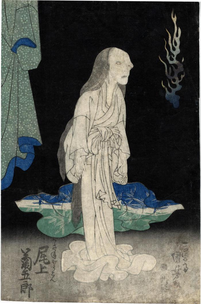 Onoe Kikugorō III (尾上菊五郎) as the ghost of Kasane in the play Kasane kiku Kinugawa-zome (かさね菊絹川染)