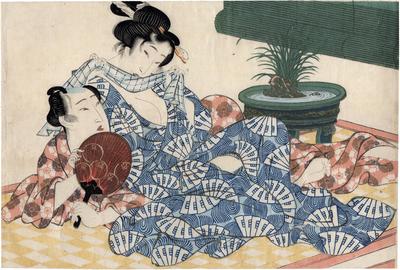 Lovers enjoying the evening cool [のうりょうのだんじょ] from the series 'Secret Conversations with Courtesans' (<i>Keisei higo</i> - 契情秘語)