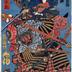 Minamoto Ushiwakamaru (源牛若丸) and Musashibō Benkei (武蔵坊弁慶) fighting on Gojō Bridge [五条橋] from the series <i>Mirror of Military Excellence and Fierce Courage</i> (<i>Buei mōyū kagami</i> - 武英猛勇鏡)　
