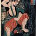The hero Hakujitsuso Hakushō (白日鼠白勝), Daylight Rat, fighting a giant rooster, from the series <i>Mirror of Heroes of the Shuihuzhuan</i> (<i>Suikoden gōketsu kagami</i> - 水滸傳豪傑鏡)