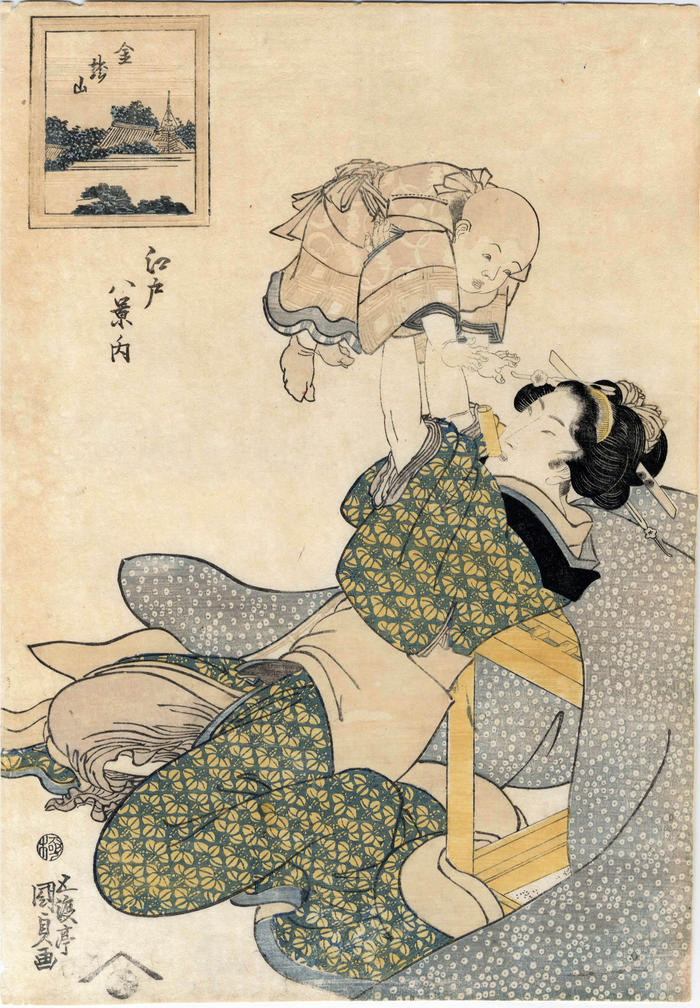 Mother and child: Kinryūzan (金竜山) from the series <i>Eight Views of Edo</i> (<i>Edo hakkei no uchi</i> - 江戸八景ノ内)