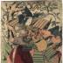Tomoe Gozen [巴御前] on horseback twisting off the head  of Onda no Hachirō Moroshige [御田八郎師重]