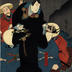Mimasu Daigorō IV [三枡大五郎] is in the role of Yurugi Saemon [由留木左衛門] in the play <i>Keisei Somewaka Tazuna</i> [けいせい染分総] - left panel of a triptych