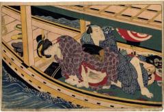 From volume 2, a couple having sex in a boat from <i>In Praise of Love in the Four Seasons</i> (<i>Shunka shūtō, Shiki no nagame</i> - 春夏秋冬 - 色の詠)