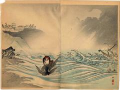 Illustration to Fontaine from volume 2 - fable of monkey riding on a dolphin (<i>Choix de fables de La Fontaine illustrées par un groupe des meilleurs artistes de Tokio sous la direction de P. Barboutau</i>)