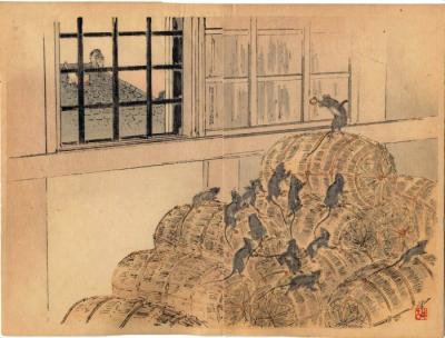 Illustration to Fontaine fable of belling the cat (<i>Choix de fables de La Fontaine illustrées par un groupe des meilleurs artistes de Tokio sous la direction de P. Barboutau</i>)