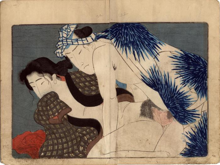 A laborer having sex with a woman from volume two of the <i>Edonishiki Azuma Bunko</i> (江戸錦吾妻文庫)